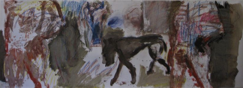 Une autre histoire 2019 pastel, acrylique et encre sur papier,100x290cm