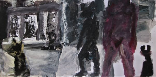 Lieux d'êtres 2020 acrylique et collage sur papier, 21x41,5cm